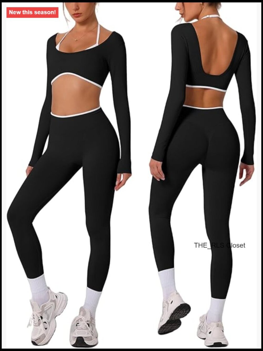 Long Sleeve Halter Crop Top and Anti-Squat Pants Workout Set